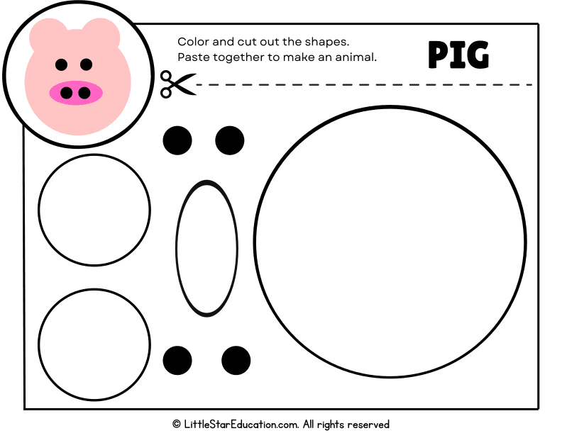 Color, Cut, and Create a Pig Craft for Preschool and Kindergarten Art