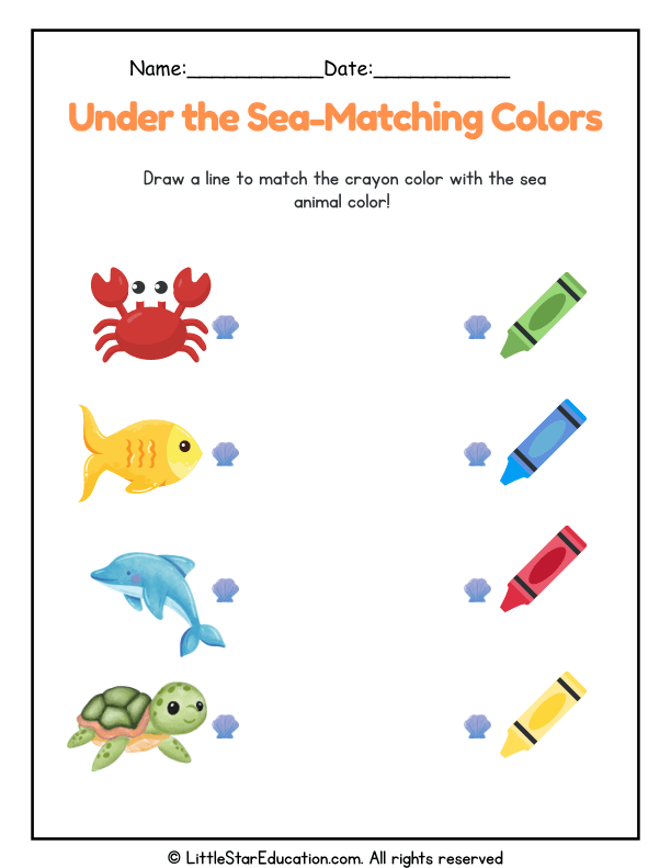 Color Matching Under the Sea for Preschool and Kindergarten