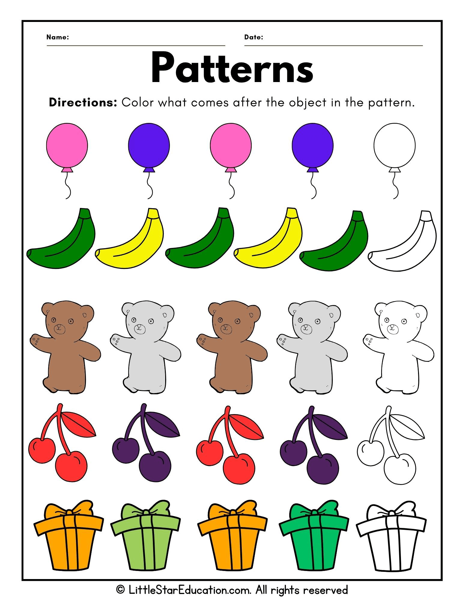 Color Pattern Recognition Worksheet for Preschool – Color What Comes Next