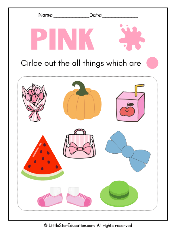 Color Recognition Circles: Find and Circle All Pink Objects