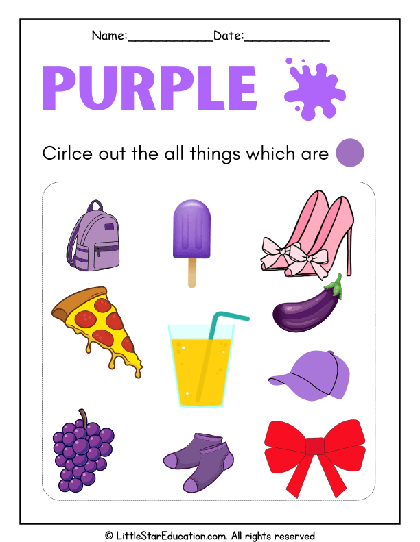 Color Recognition Circles: Find and Circle All Purple Objects