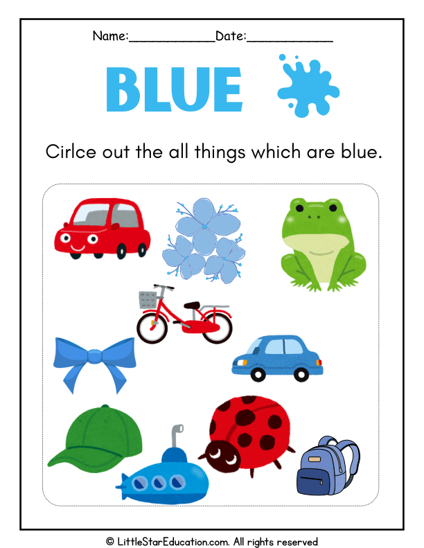 Color Recognition: Find and Circle All Blue Objects for Preschool Kids