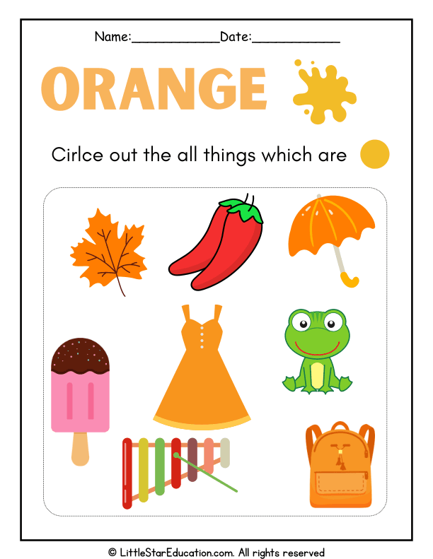 Color Recognition: Find and Circle All Orange Objects for Early Learners