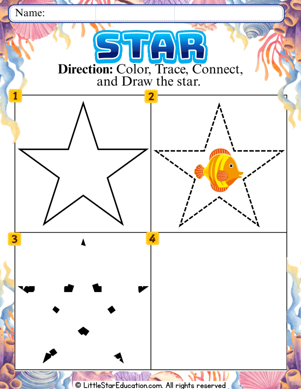 Color, Trace, and Draw Stars for Preschool Math Skills