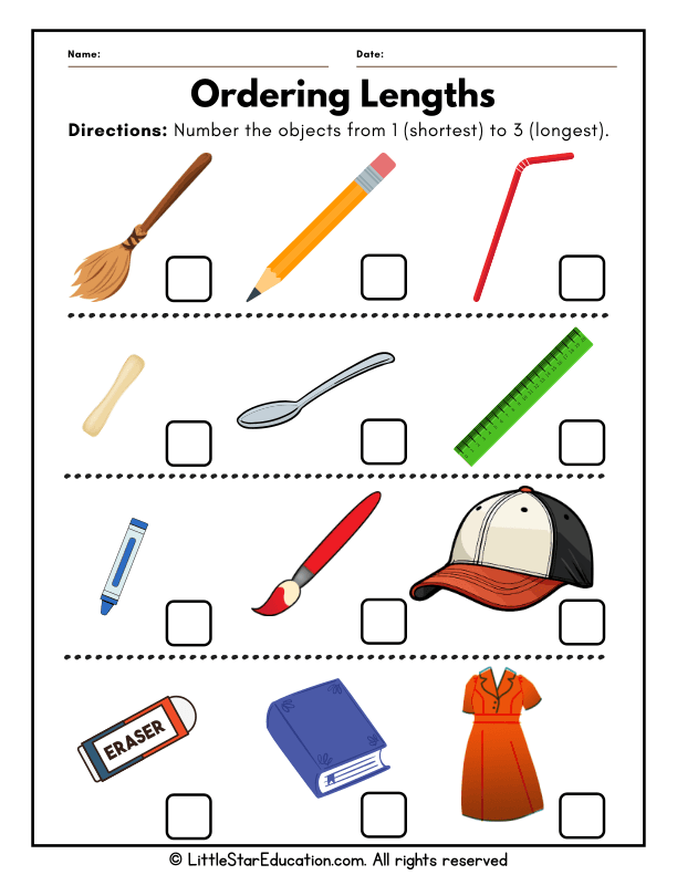 Comparing and Ordering Object Lengths for Early Math Learners