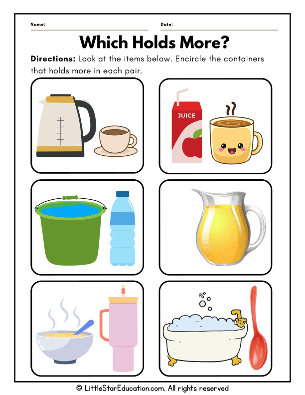Comparing Capacity: Which Container Holds More for Early Learners