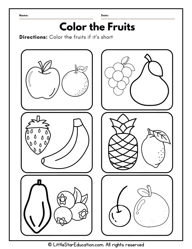 Comparing Fruit Lengths: Short and Long Measurement for Pre-K