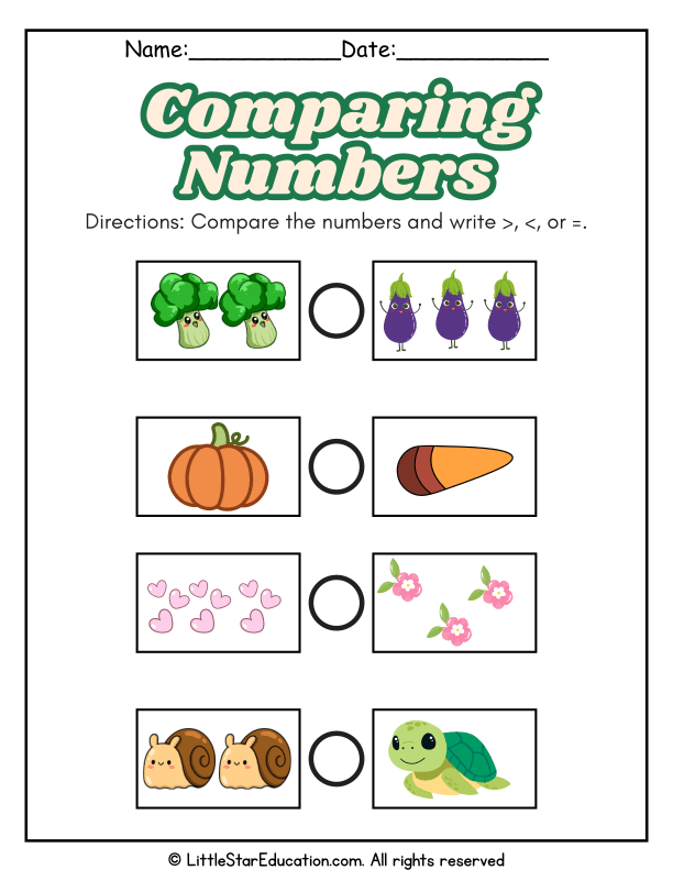 Comparing Numbers: Greater Than, Less Than, or Equal For Grades 1-2
