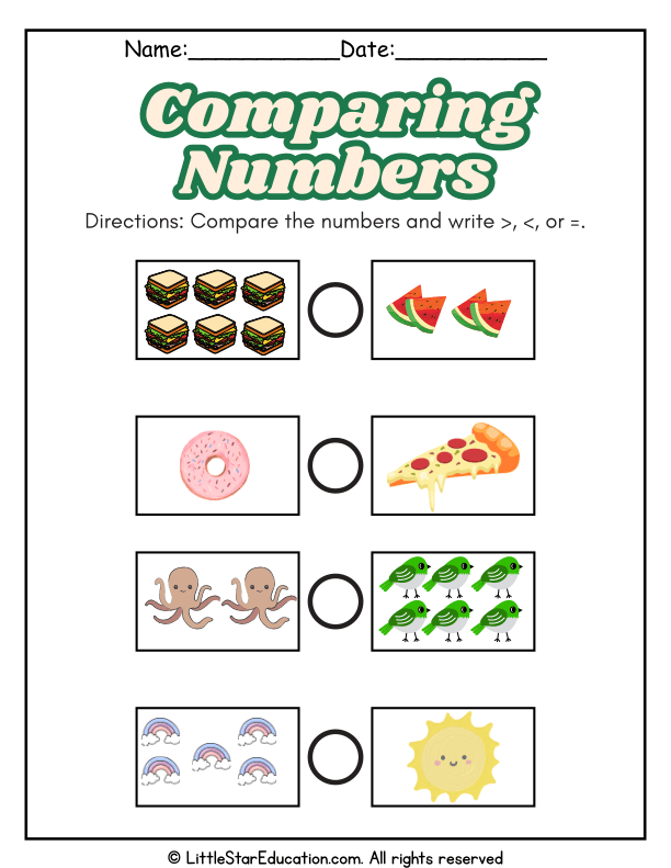 Comparing Numbers: Greater Than, Less Than, or Equal for K-1 Math