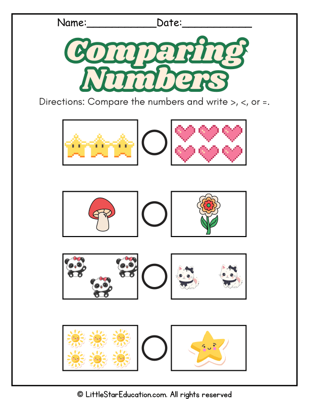 Comparing Numbers Practice for 1st and 2nd Grade Math