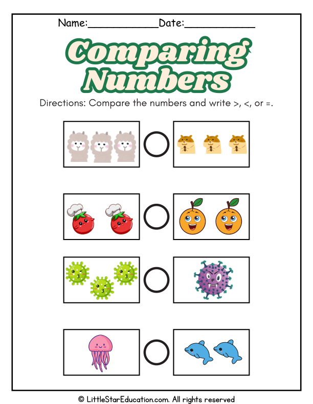 Comparing Numbers Practice Using Greater Than, Less Than, or Equal To