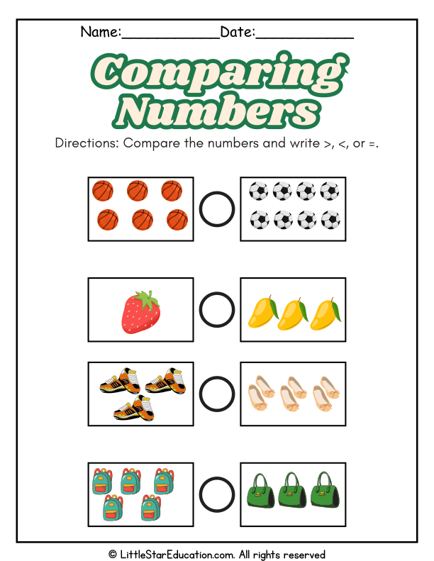 Comparing Numbers Practice with Greater Than, Less Than, or Equal Signs