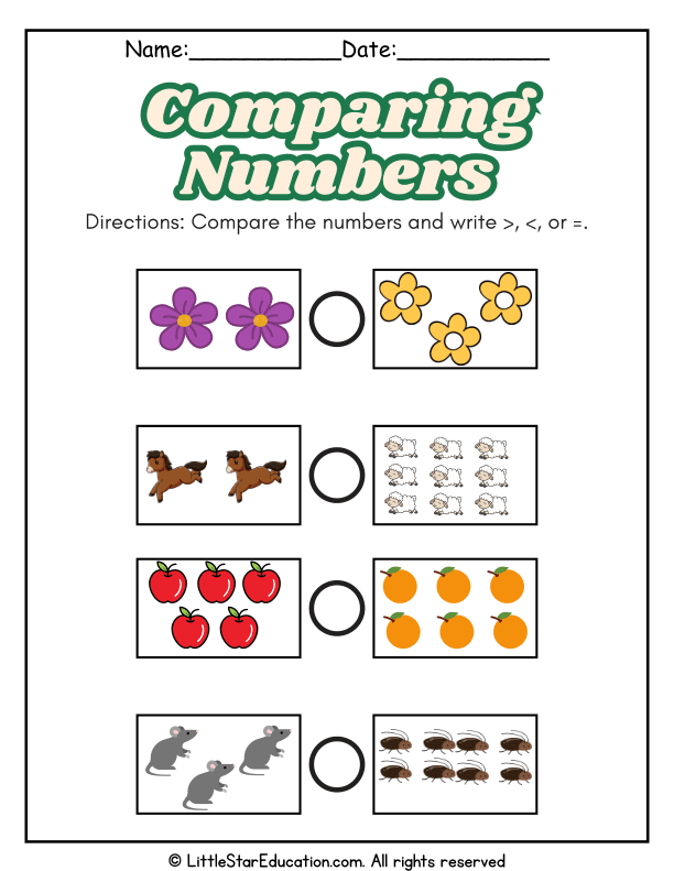 Comparing Numbers Practice with Greater Than, Less Than, or Equal To
