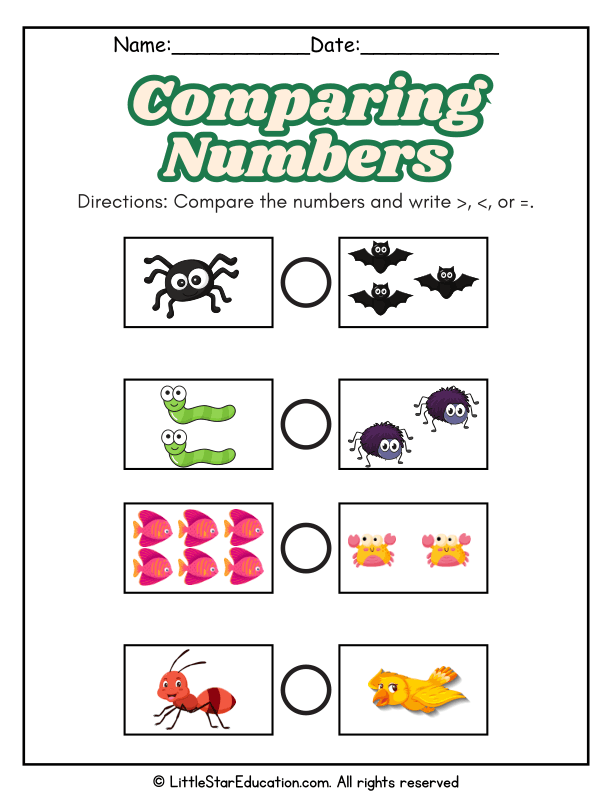 Comparing Numbers with Greater Than and Less Than Symbols for Grades 1-2