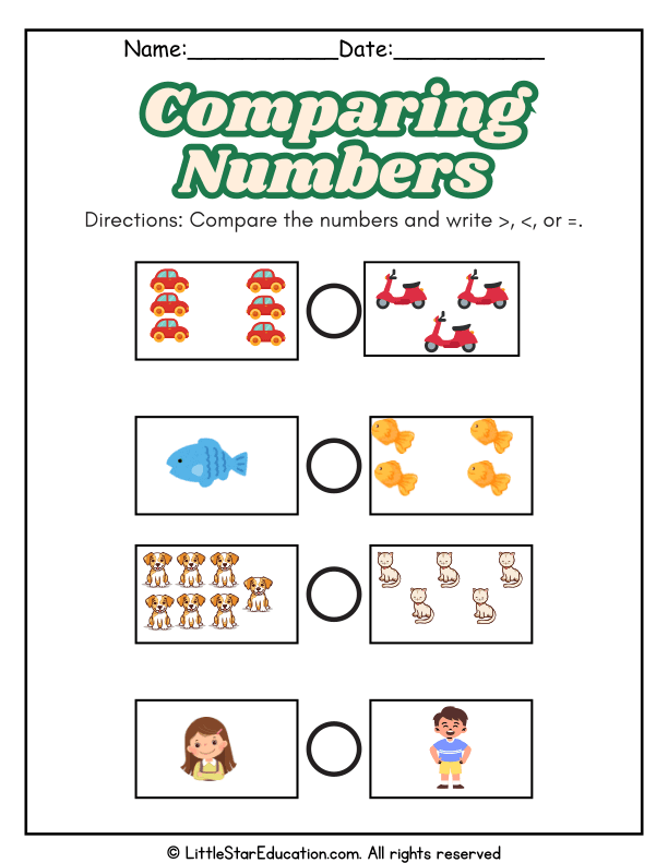 Comparing Numbers with Greater Than, Less Than, or Equal To Signs