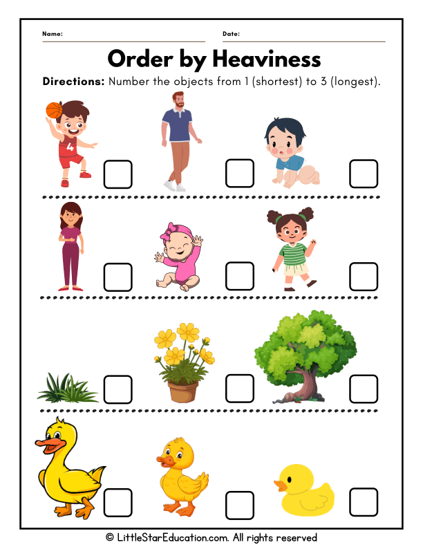 Comparing Object Weights: Heaviest to Lightest for Pre-K Math