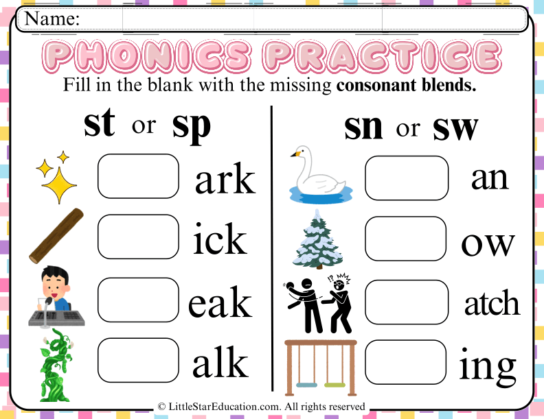 Consonant Blend Practice for Early Elementary Reading Skills