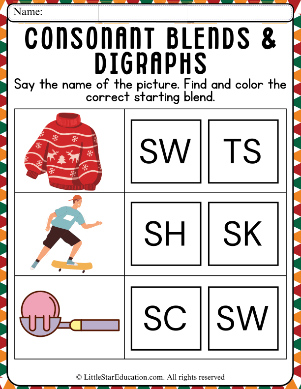 Consonant Blends and Digraphs Beginning Sounds Practice