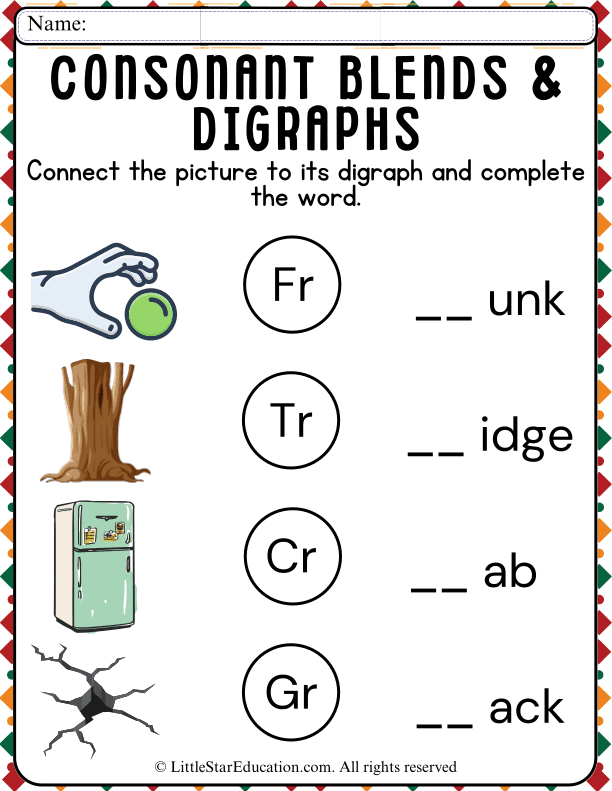 Consonant Blends and Digraphs Matching for Early Readers