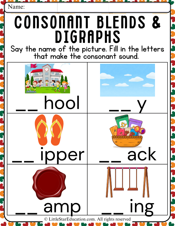 Consonant Blends and Digraphs Practice for Early Kids