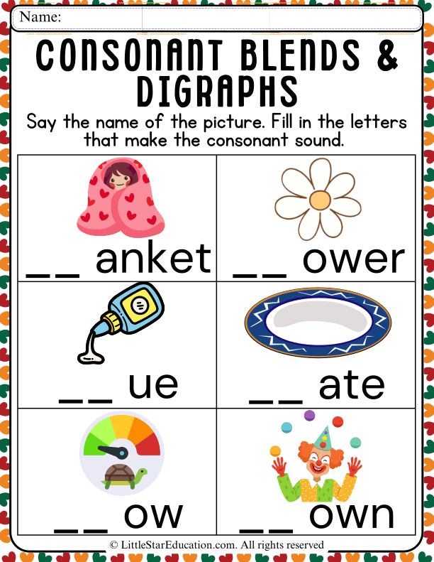 Consonant Blends and Digraphs Practice for Grade 1 Kids
