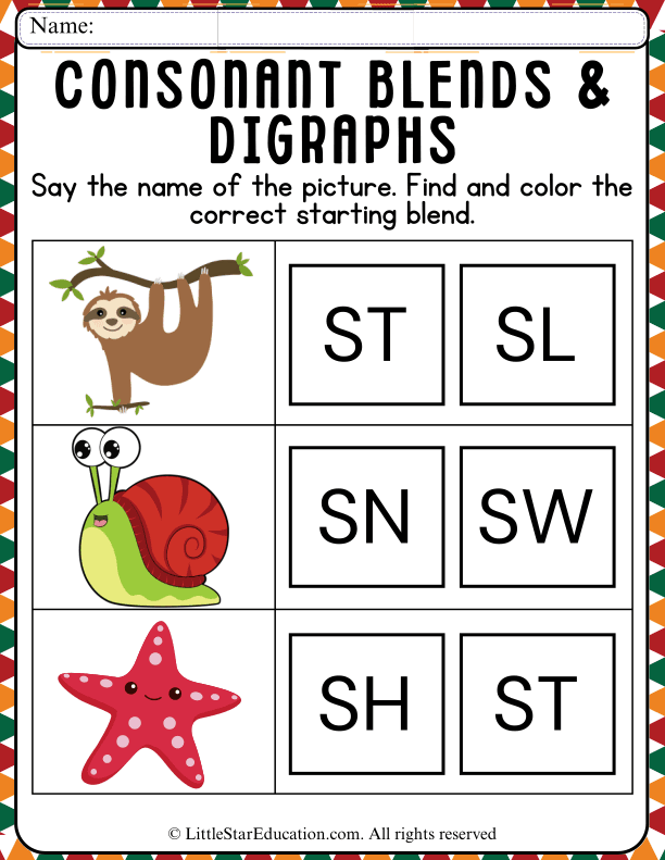 Consonant Blends Beginning Sounds Practice for Kindergarten