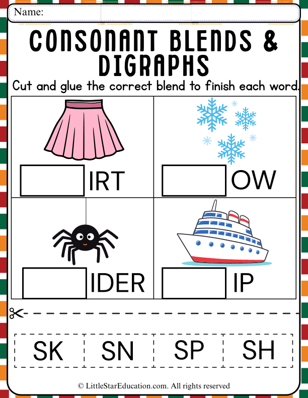 Consonant Blends Cut and Glue Practice for Early Readers