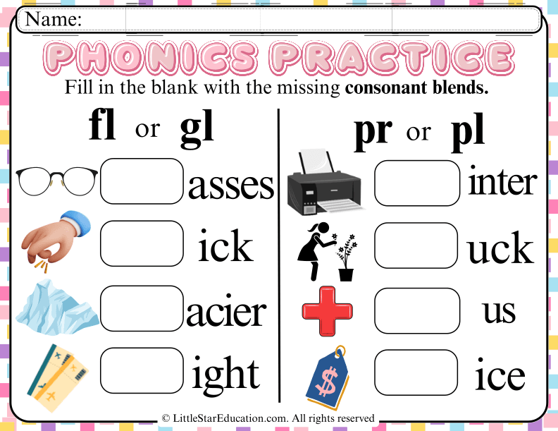 Consonant Blends Practice: Fill in the Missing Letters for Early Readers