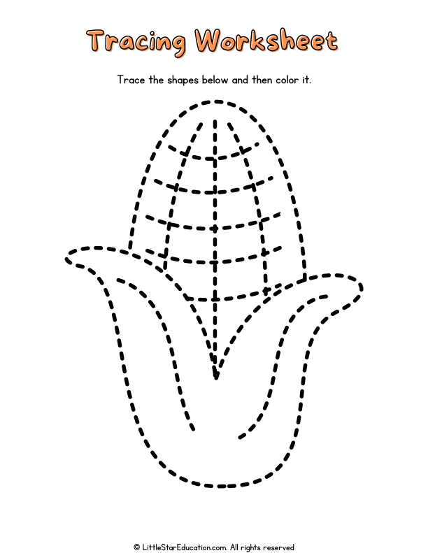 Corn Vegetable Tracing and Coloring for Preschool Health Skills