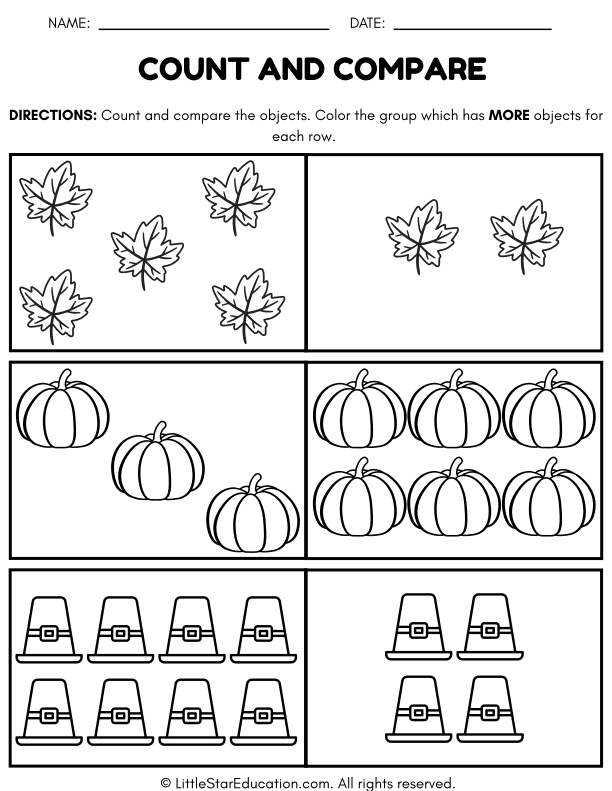 Counting and Comparing Numbers for Kindergarten and First Grade