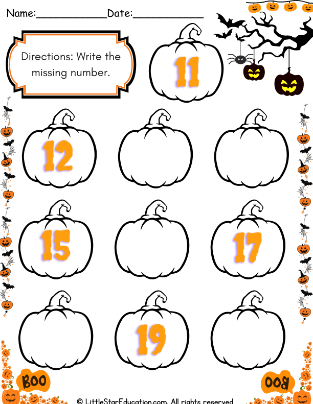 Counting and Number Recognition with Pumpkin Missing Numbers