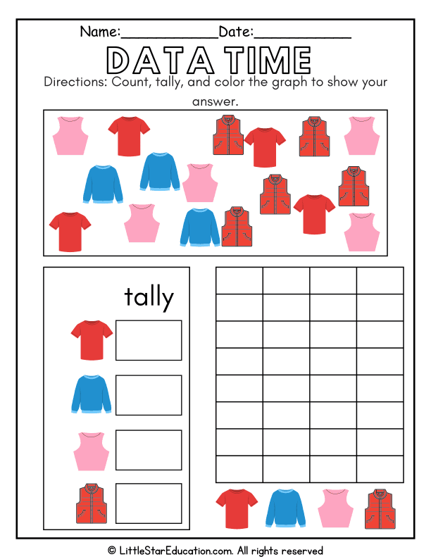 Counting and Tally Chart Practice with Colorful Graphs for Kids