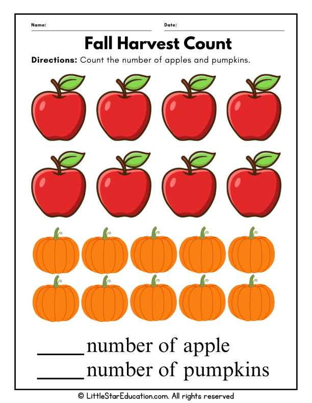 Counting Apples and Pumpkins Fall Math for Preschool and Kindergarten