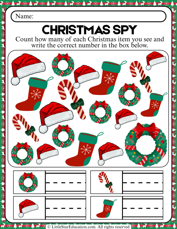 Counting Christmas Objects Math Practice for Pre-K and Kindergarten