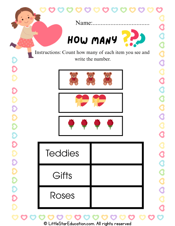Counting Numbers for Preschool and Kindergarten: Teddies, Gifts, and Roses