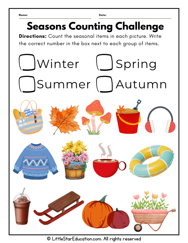 Counting Seasonal Objects for Preschool and Kindergarten Math