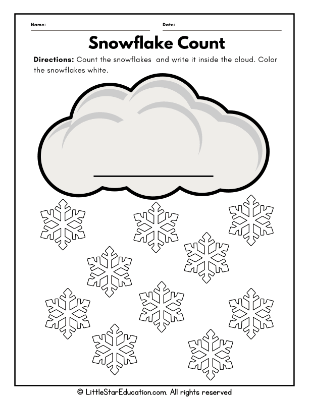 Counting Snowflakes Math Practice for Preschool and Kindergarten