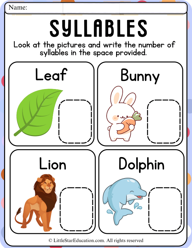 Counting Syllables with Pictures for First Grade