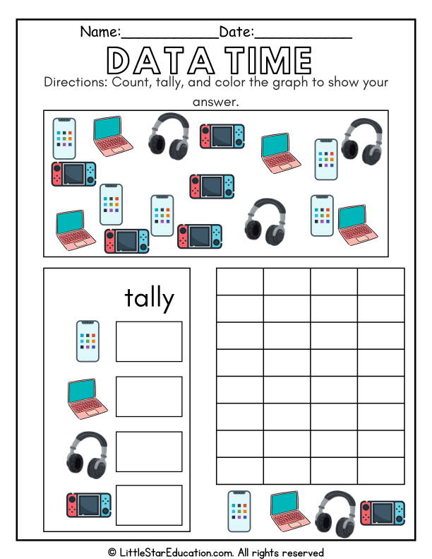 Counting, Tally Marks, and Bar Graph Practice for Kindergarten Math
