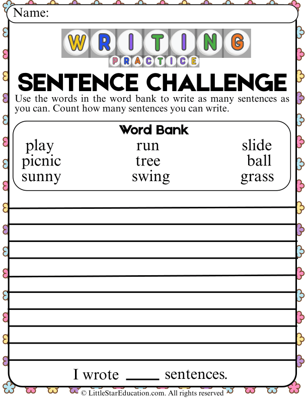 Creative Sentence Writing Challenge Using Word Bank for Early Learners