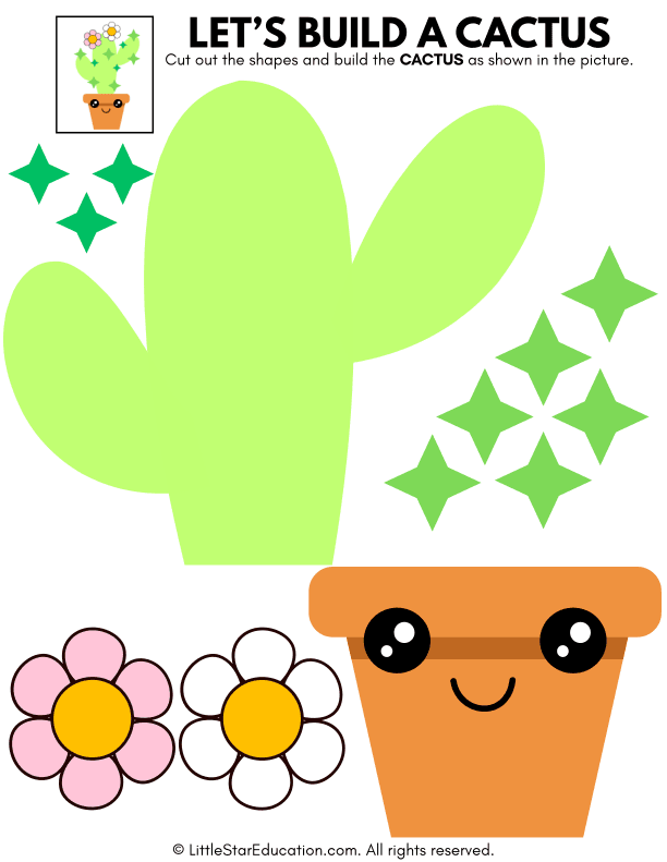 Cut and Paste Cactus Craft for Preschool and Kindergarten Art