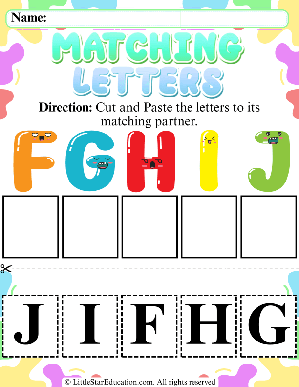 Cut and Paste Letter Matching for Early Alphabet Skills F–J