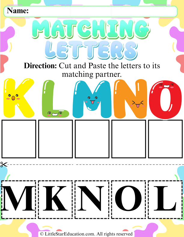 Cut and Paste Letter Matching for Early Alphabet Skills K–O