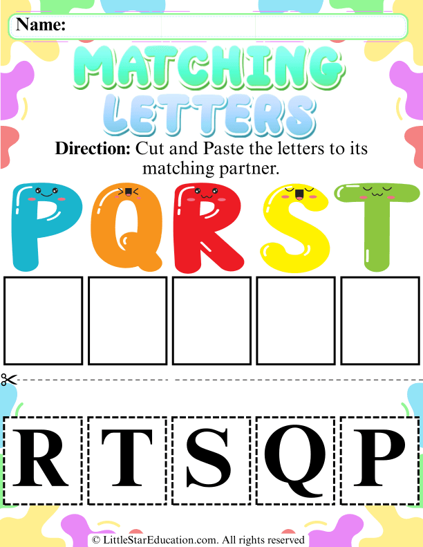 Cut and Paste Letter Matching for Early Alphabet Skills P-T