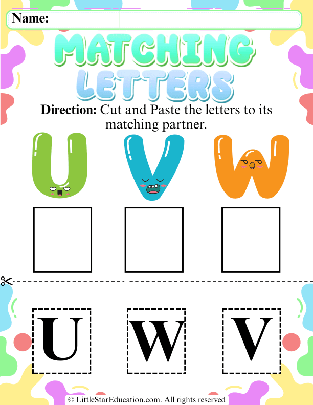 Cut and Paste Letter Matching for Early Alphabet Skills U–W