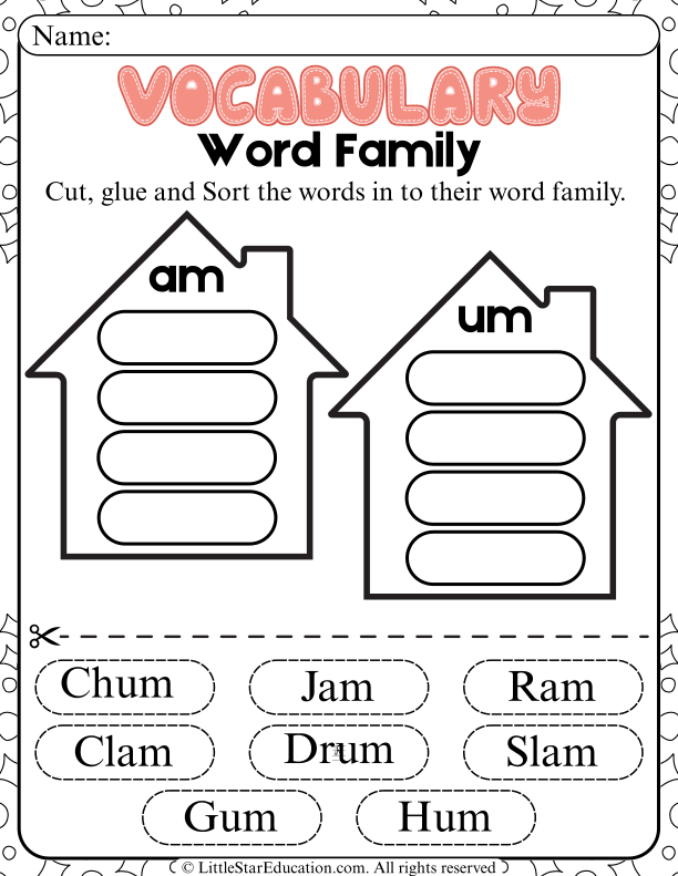 Cut and Sort Word Family Practice for Early Readers