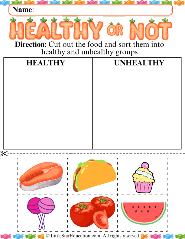Cut Sort and Learn Healthy and Unhealthy Food
