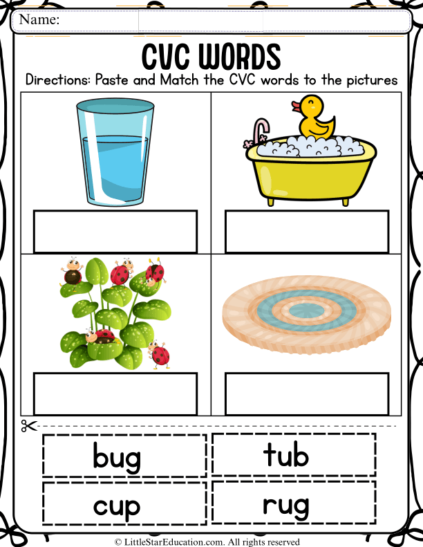CVC Word Matching for Kindergarten: Picture and Word Recognition