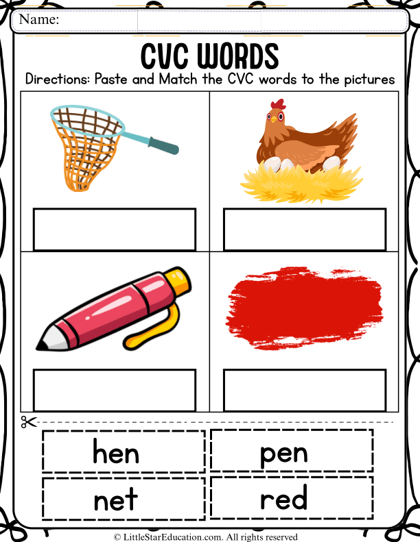 CVC Word Matching Practice for Pre-K and Kindergarten Literacy