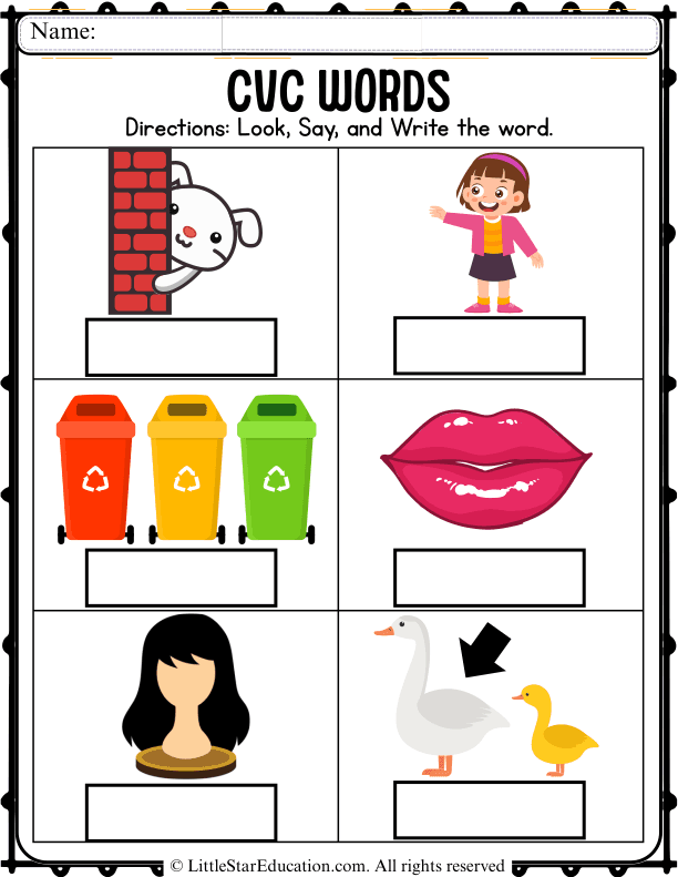 CVC Word Practice: Look, Say, and Write Phonics for Beginners
